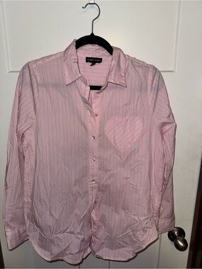 Modern Works Pink Striped Button-Down Shirt with Heart Pocket